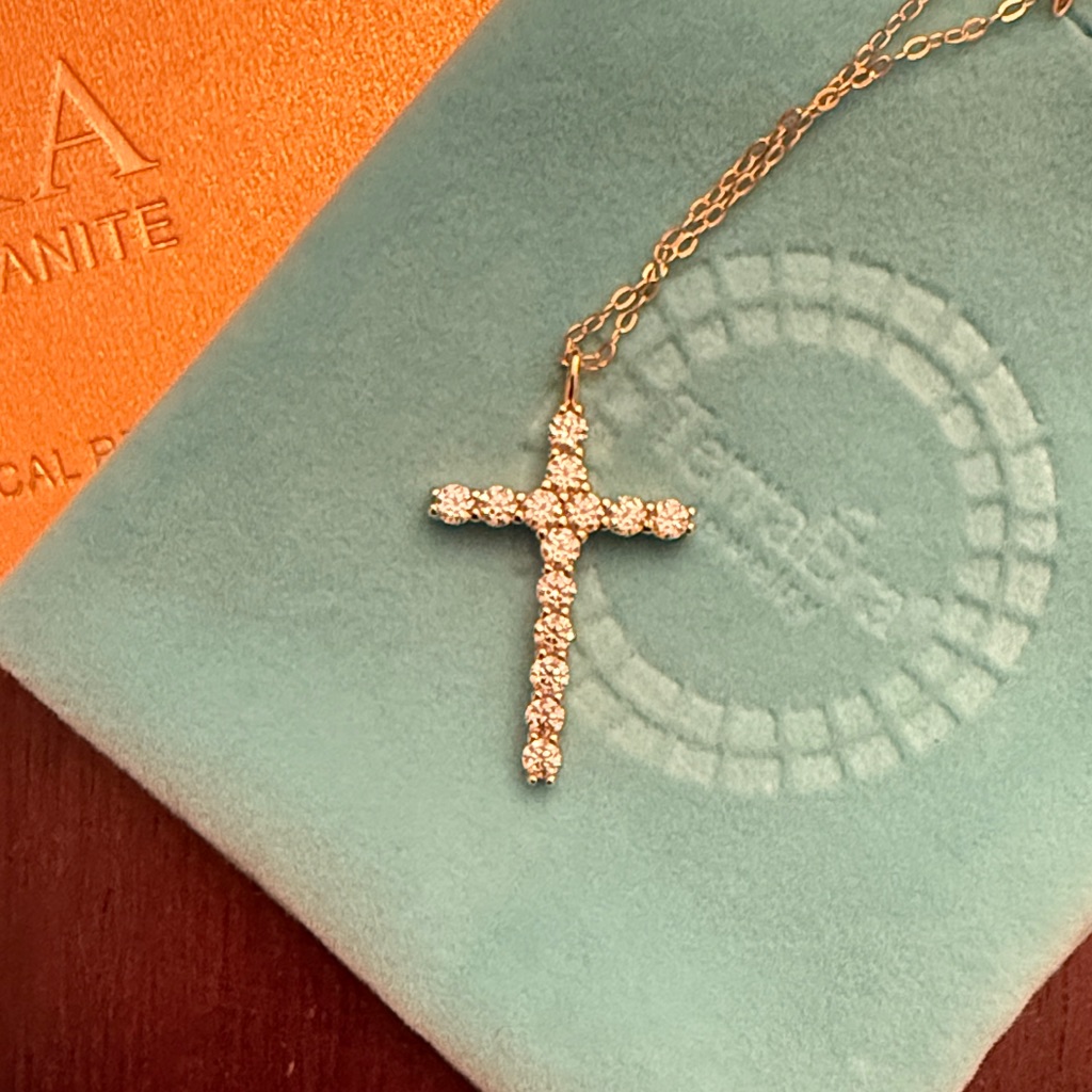 Elegant Gold Plated Moissanite Cross Pendant Necklace